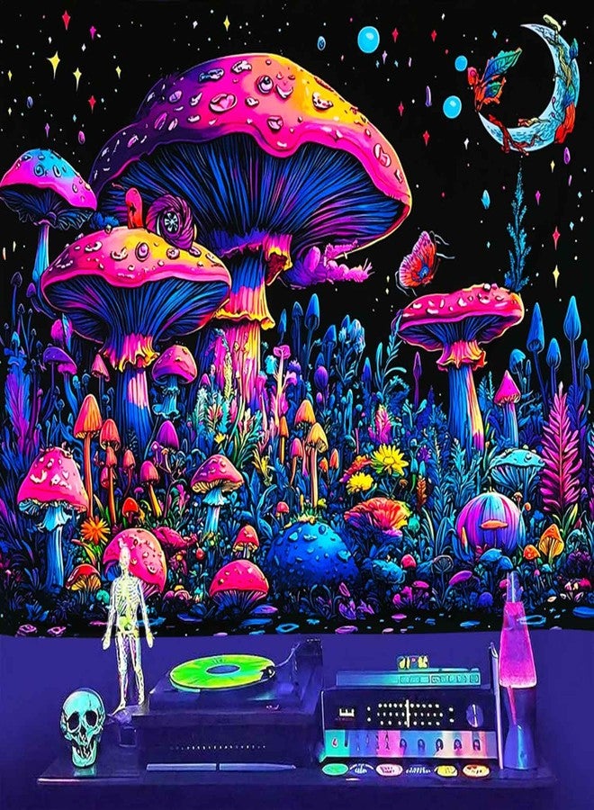 TUGCAY Blacklight Mushroom Tapestry Fantasy Forest Moon Butterfly Plant Snail Tapestry UV Reactive Aesthetic Wall Hanging Tapestries for Bedroom Dorm Living Room Classroom Decor 47 x 35 Inches - Image 3